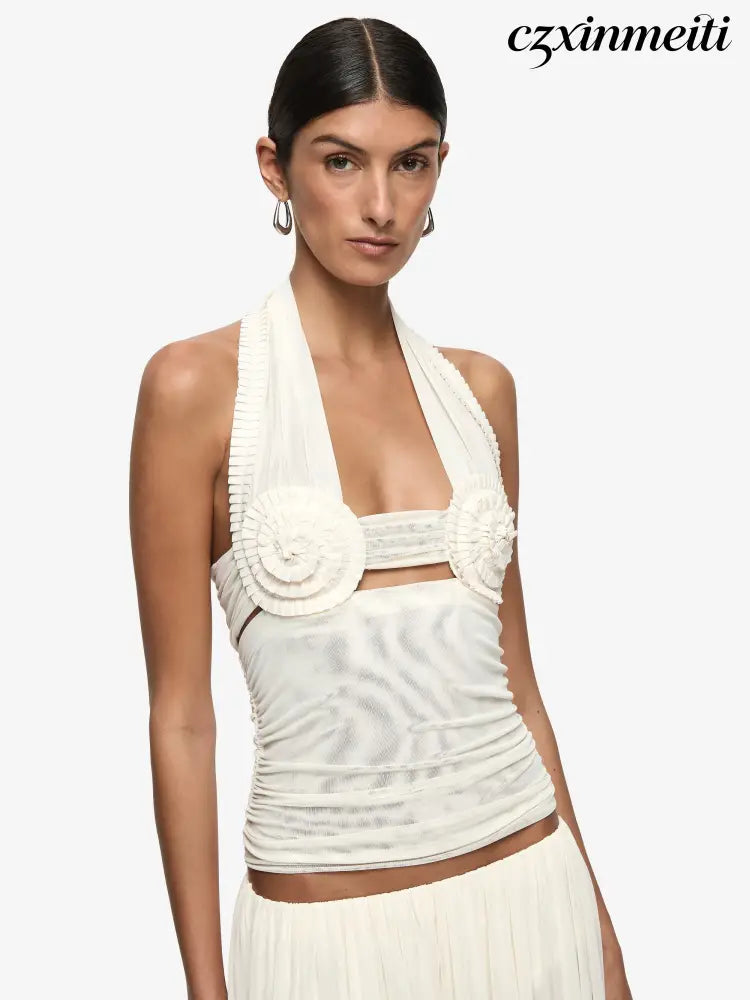 DANTE SPIRAL HALTER TOP - BUTTERCREAM - Shirts & Tops