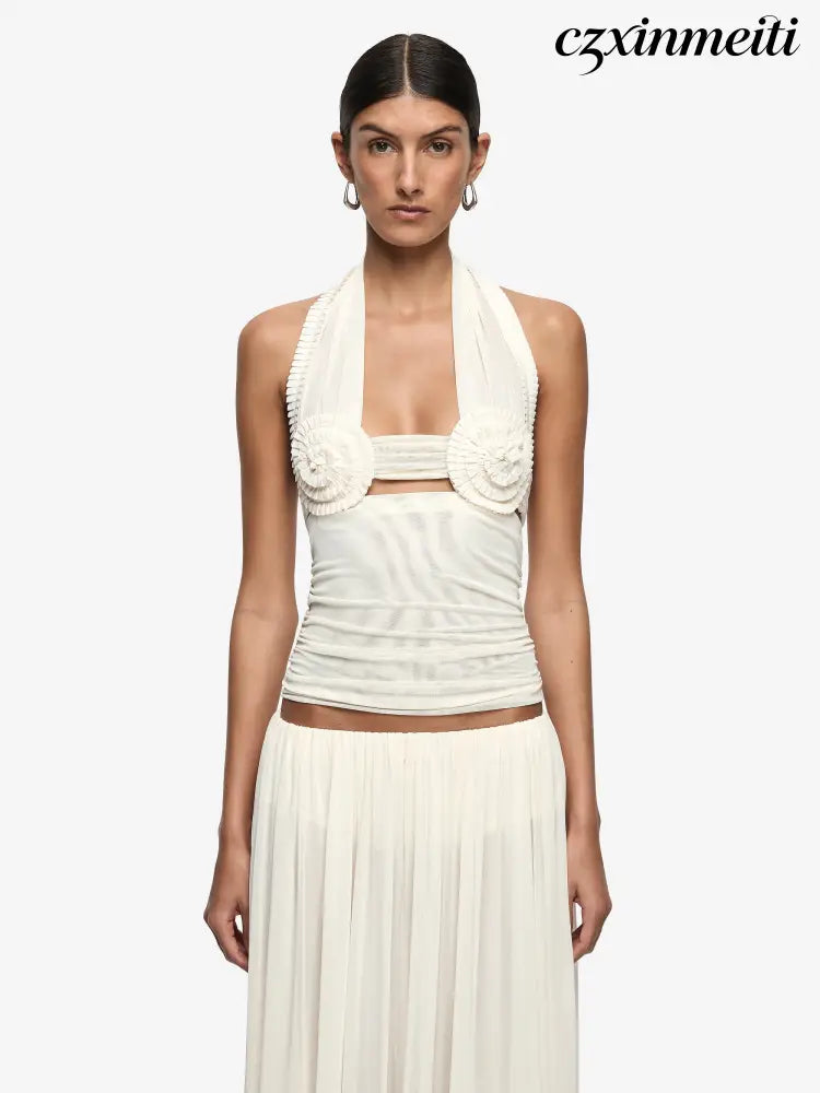 DANTE SPIRAL HALTER TOP - BUTTERCREAM - Shirts & Tops