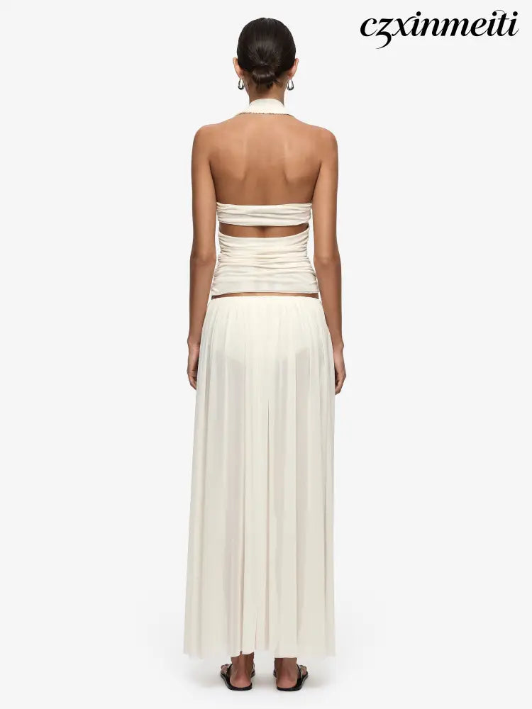 DANTE SPIRAL HALTER TOP - BUTTERCREAM - Shirts & Tops