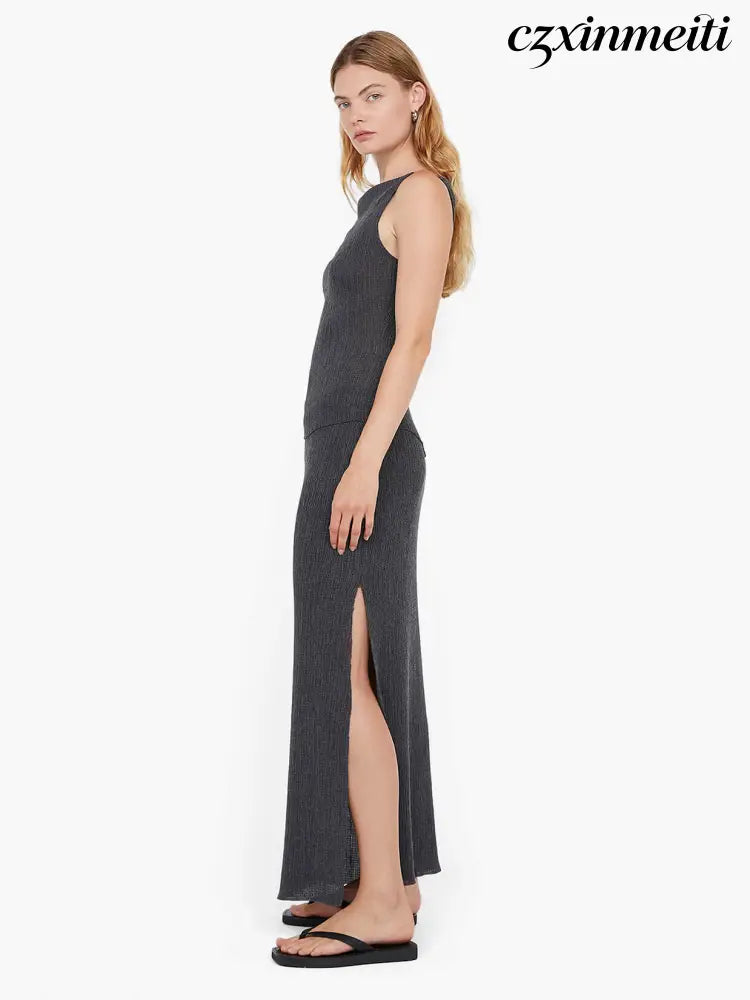 ELENA MAXI SKIRT - CHARCOAL - Skirts