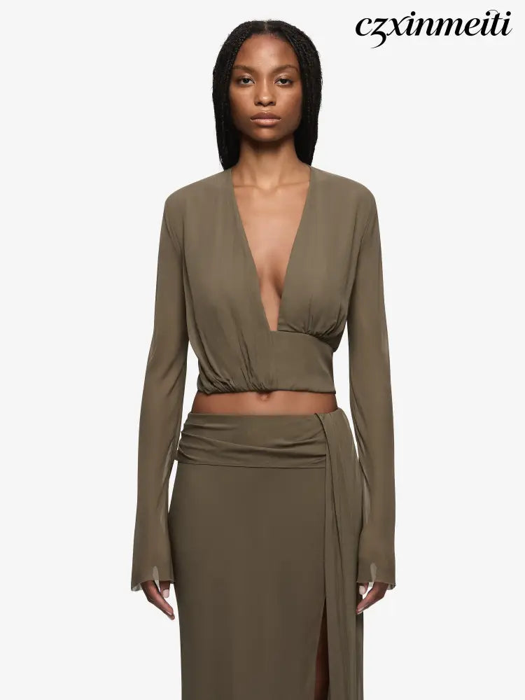 ISABELLA LONG SLEEVE TOP - TWIG - Shirts & Tops