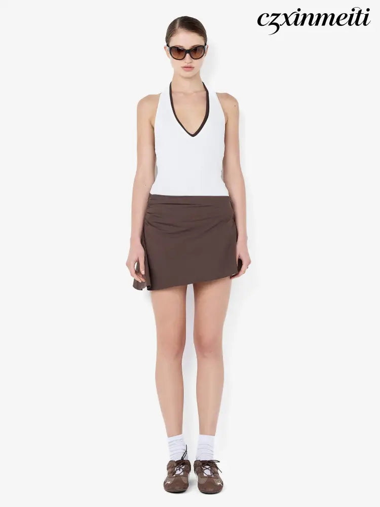 MARCELINE MINI SKIRT - DARK CHOCOLATE - Skirts