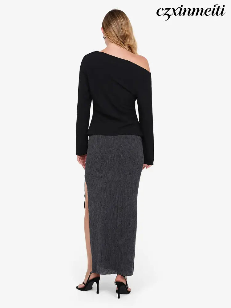 OTTIE ASYM TOP - BLACK - Shirts & Tops